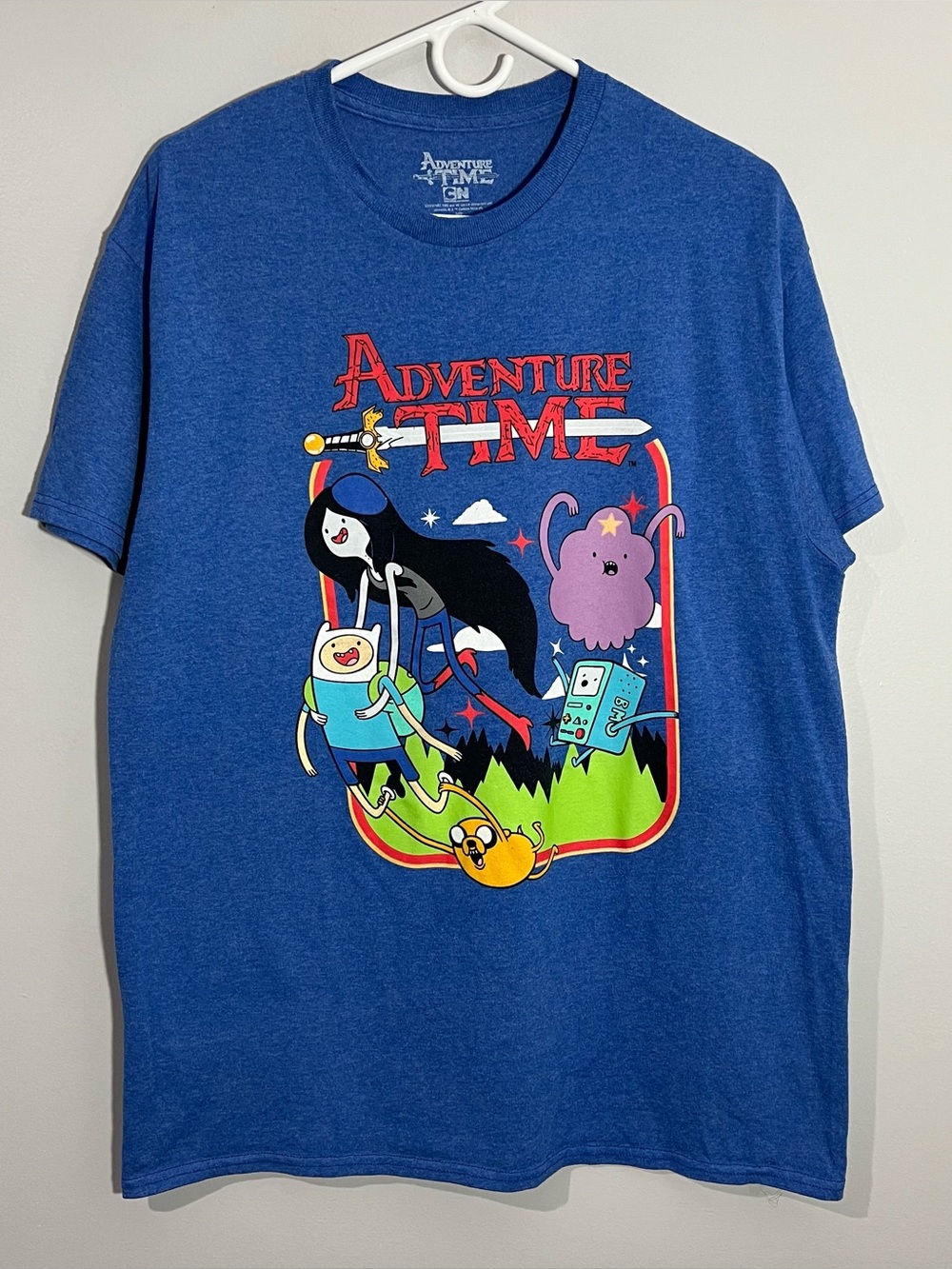 Adventure Time Cartoon Network Finn Jake Blue Short Sleeve T-Shirt Mens Large